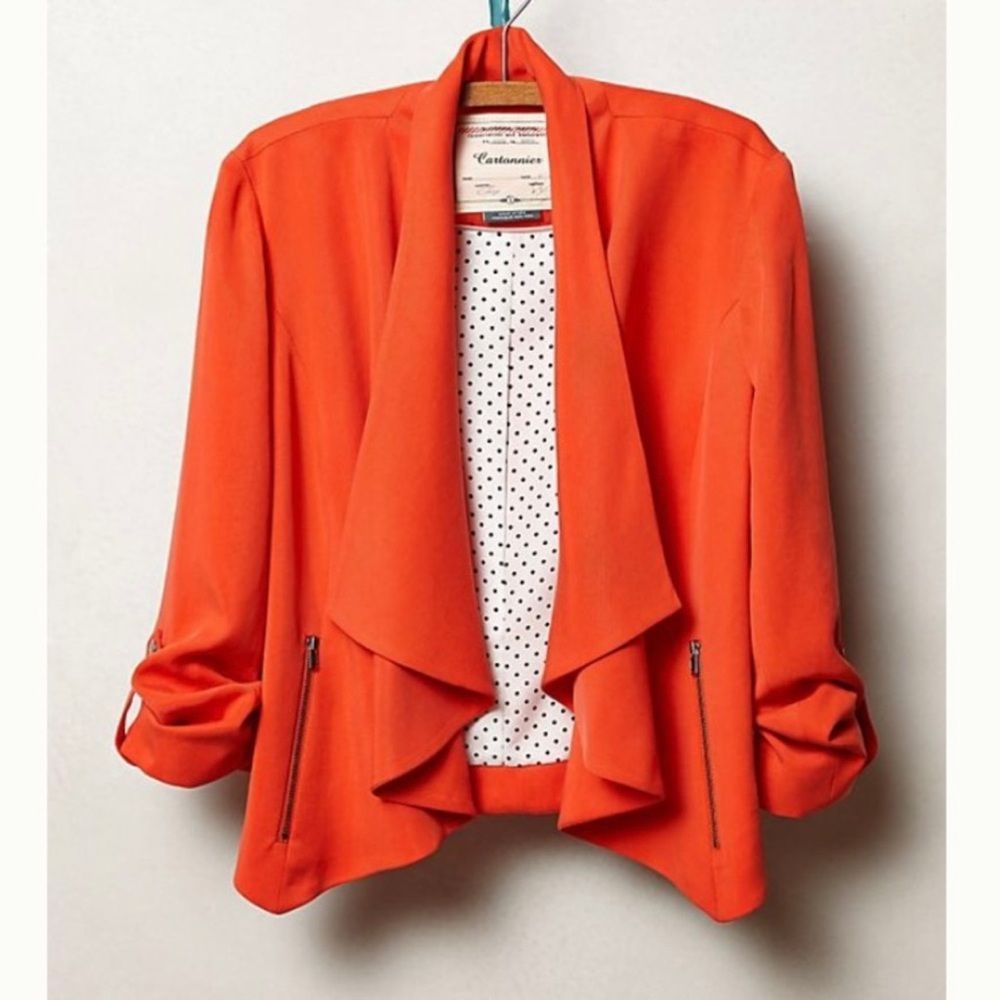 Anthropologie Cartonnier Travelogue Jacket Open Front Coral Orange Size Medium